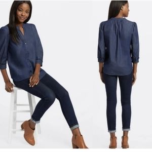 Draper James Gathered Naisha Chambray Denim Shirt size Small